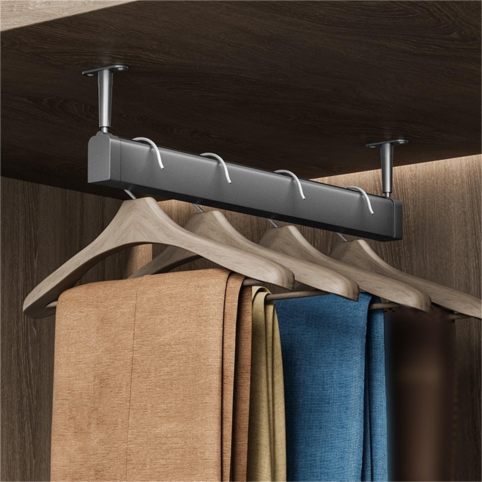 Aluminum Gray U-Shaped Closet Hanging Rods, Wall Mounted Wardrobe Pole with Silent & Anti-Slip Rubber Strip, Pack of 2 Home Bedroom Laundry Garment Bars(31.5in)