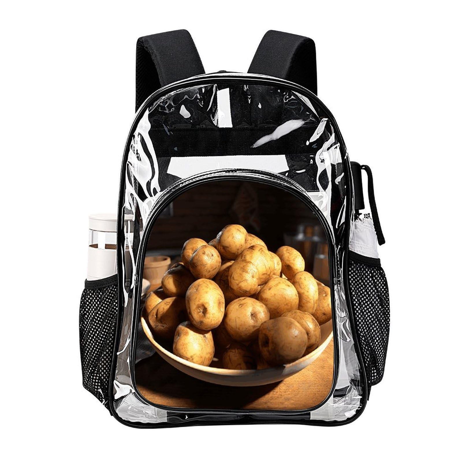 Zaino trasparente con patate secche, grande, in PVC, trasparente, per sicurezza, lavoro, viaggi, stadio