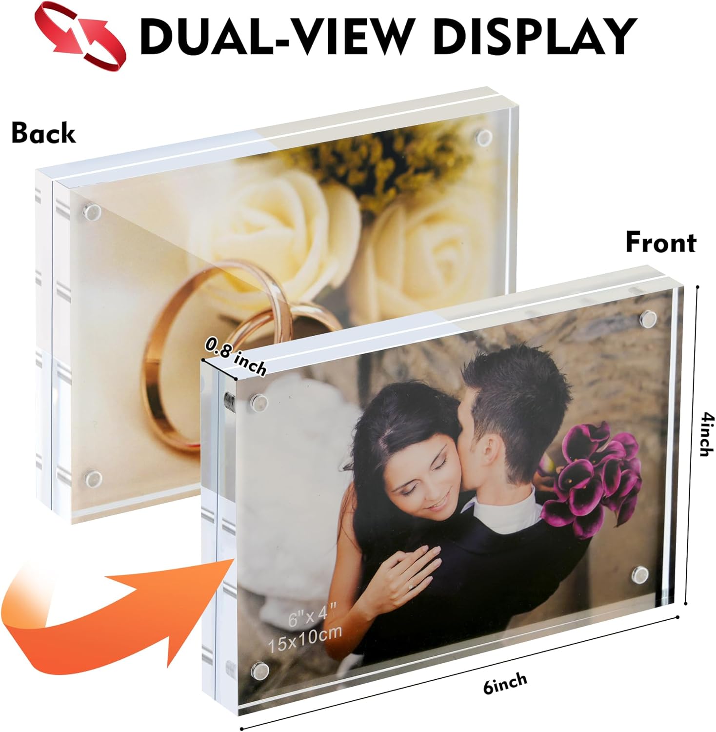 6x4 Inches Acrylic Picture Frame, 3 Pack Double Sided Clear Frameless Photo Frame with Magnetic, Desktop Display for 4x6 Photos, Transparent Modern Minimalist Frame for Home Office Decor