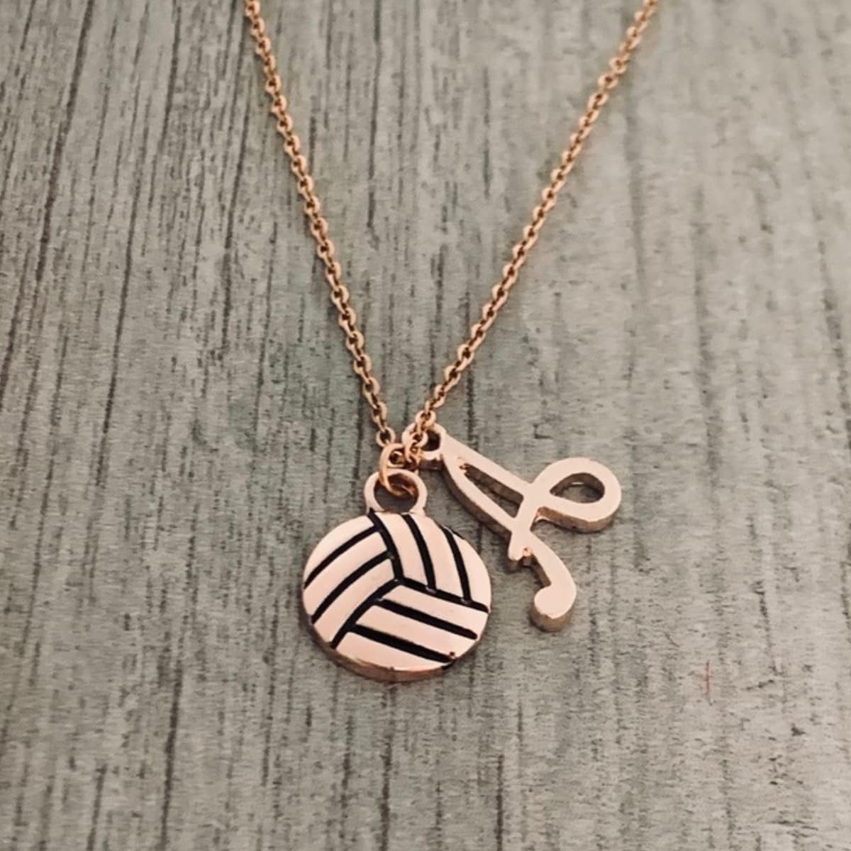 Volleyball Necklace, Personalized Rose Gold Volleyball Charm Pendant with Letter Charm for Women and Custom Volleyball Player Gift - Image 5