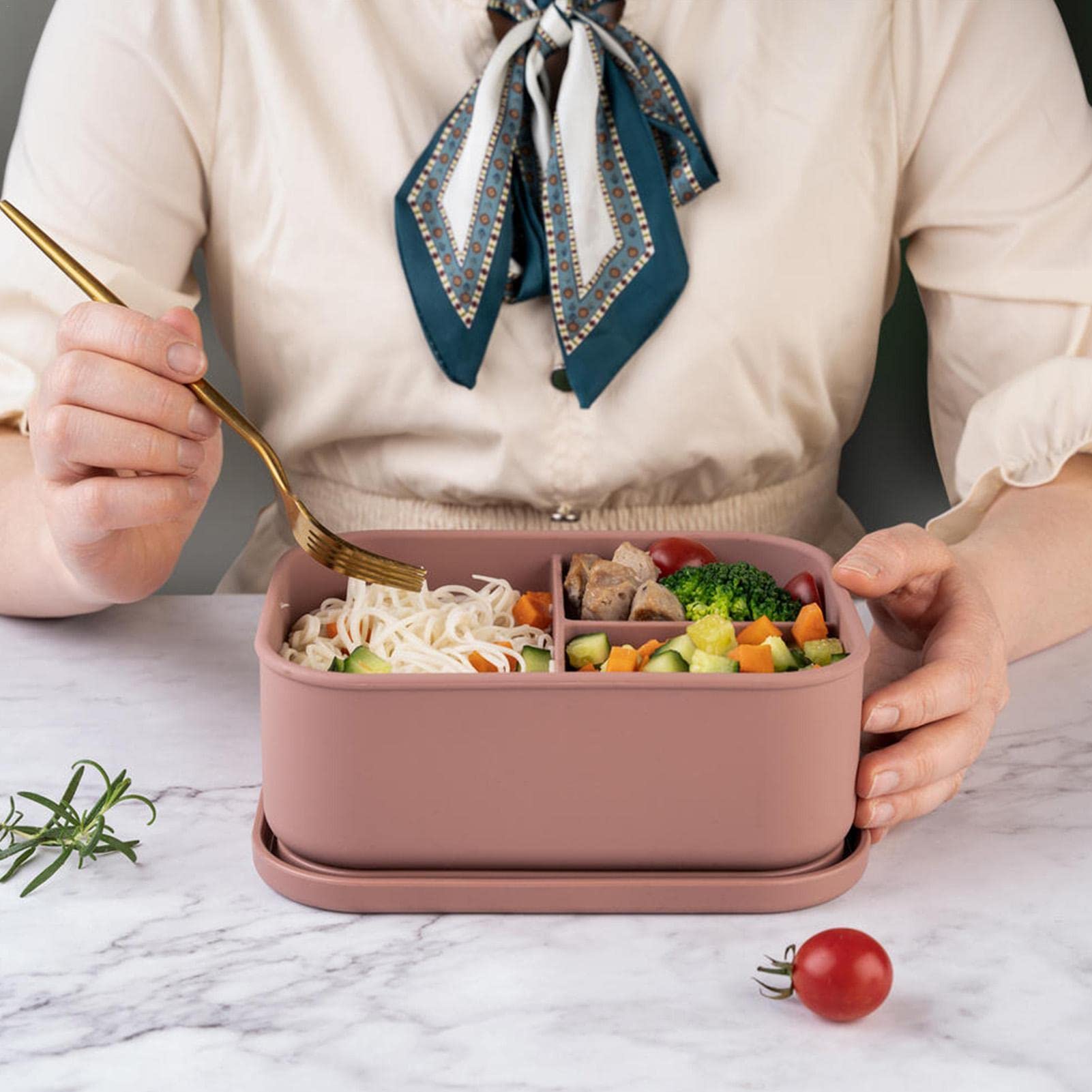 Beeptrum Pieghevole Contenitori per Alimenti Silicone Scatole bento Lunch Bento Box, Portatile, Salvaspazio, Adatto al Microonde, lavastoviglie e Congelatore, 4 PCS Quadrato (Rosa