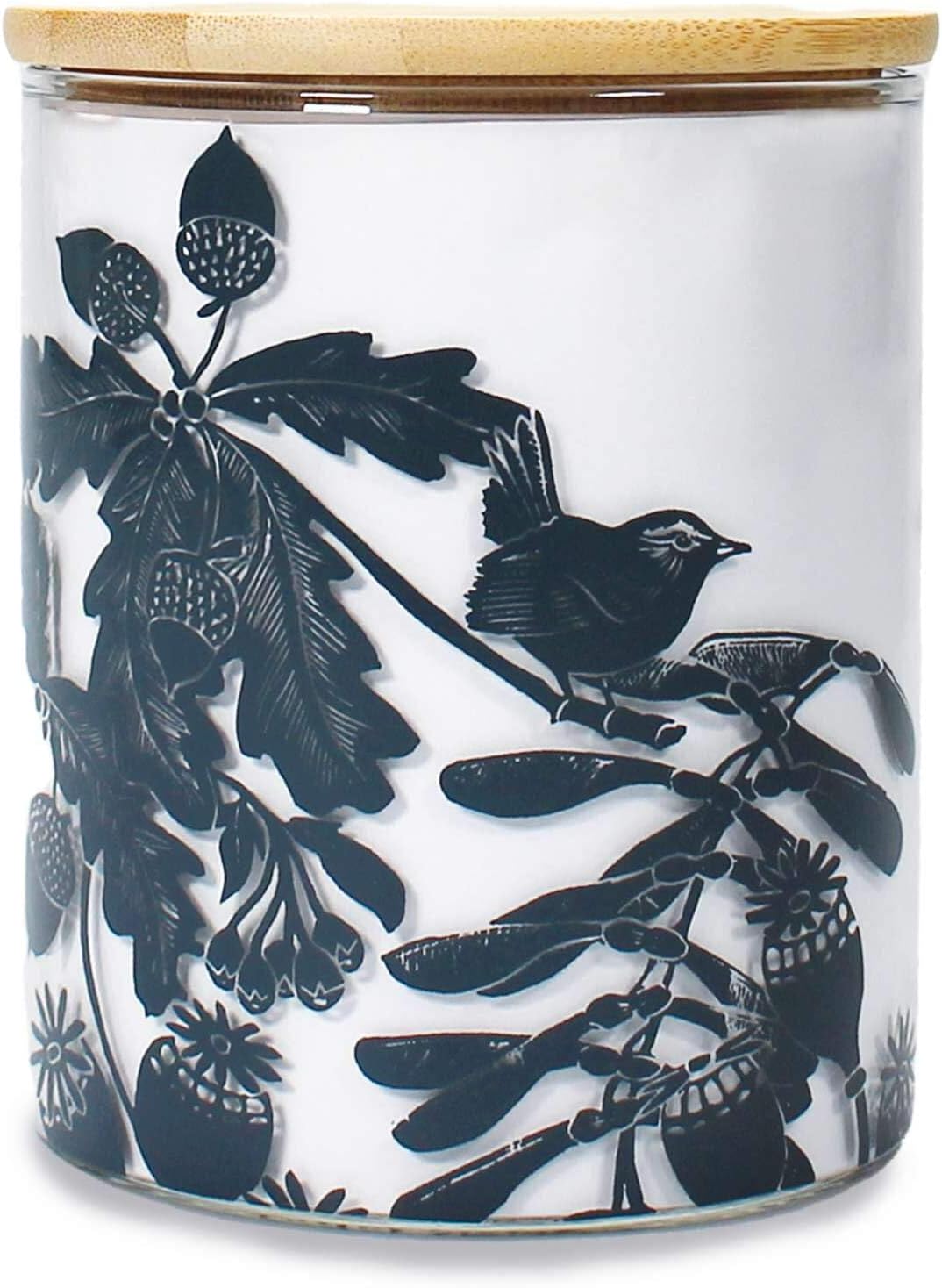 Half Moon Bay Holkham Walk - by Kate Heiss Woodland Navy Blue 25 Ounce Glass Food Storage Jar Container with Compressed Bamboo Lid