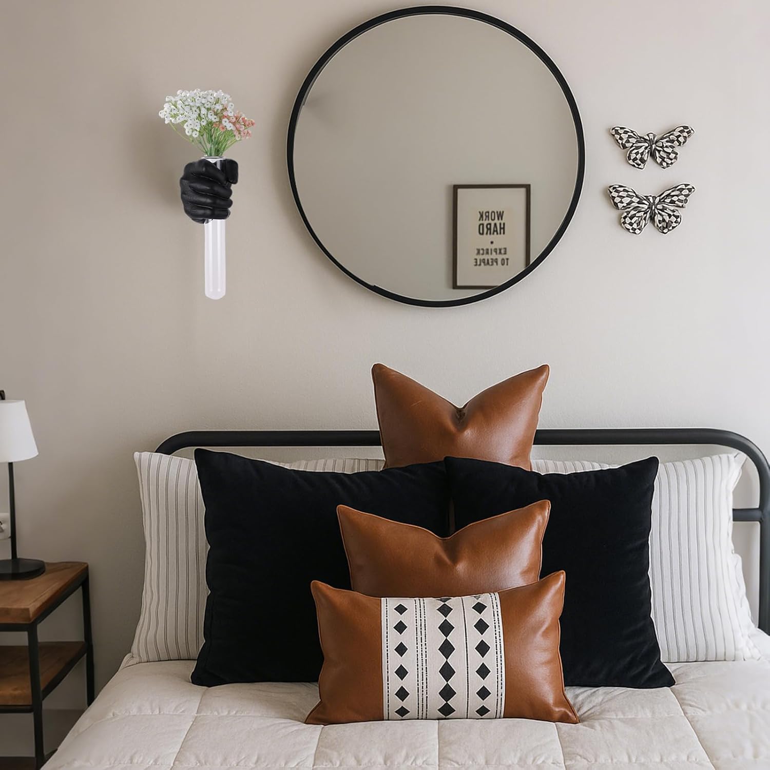 Unique Wall Sculptures, Hand Vases Home Decor, Wall Mount Art Sculpture, Unique Wall Art Statue, Funky Flower Vase Decorations, Modern Eclectic Hanging Decor,Glass Test Tube Vase (Black)