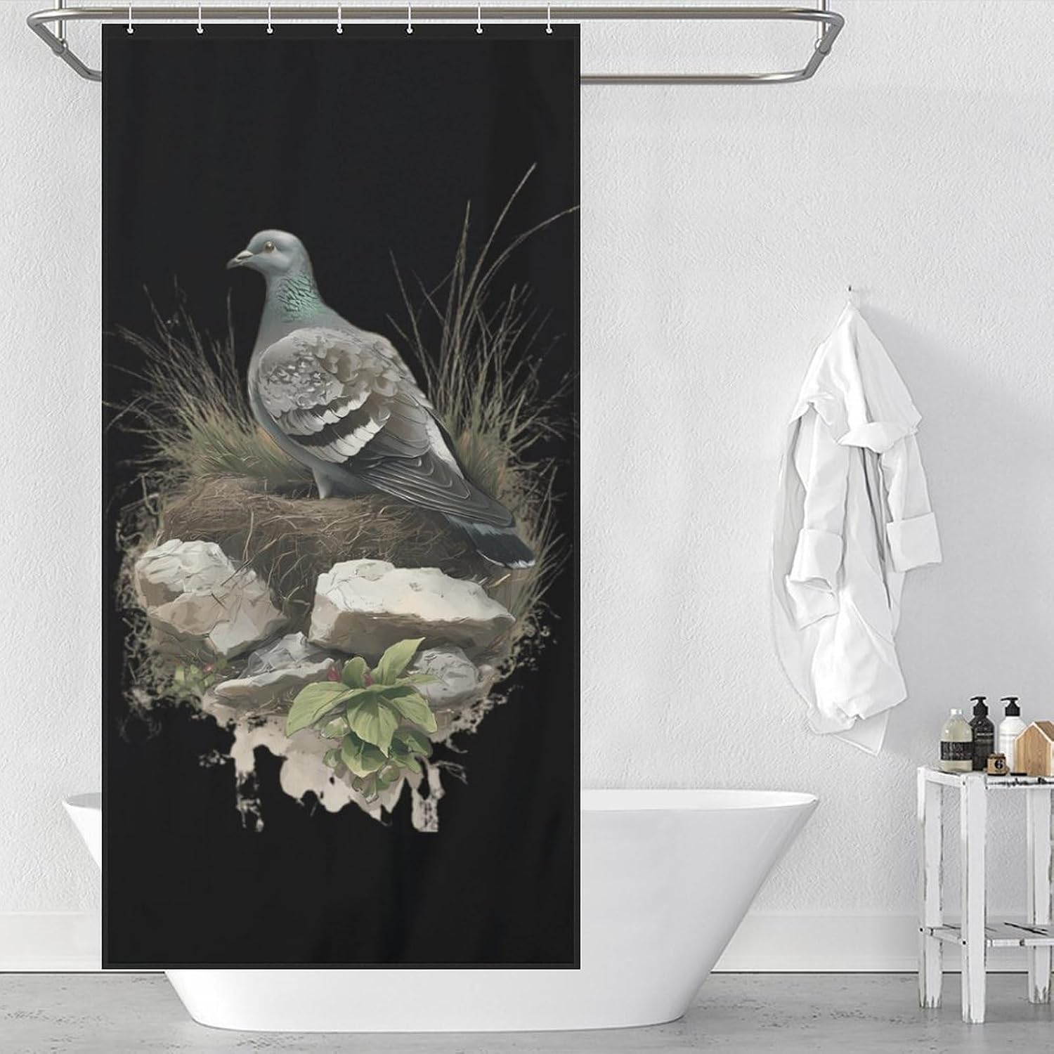 Pigeons Perched Nest Fabric Shower Curtain Bathroom Accessories with Hooks image 3