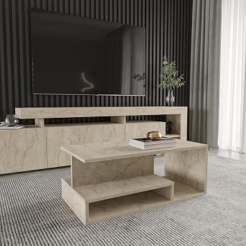 Vera Mini Coffee Table – Modern Design, Structure with Functional Shelves, Travertine