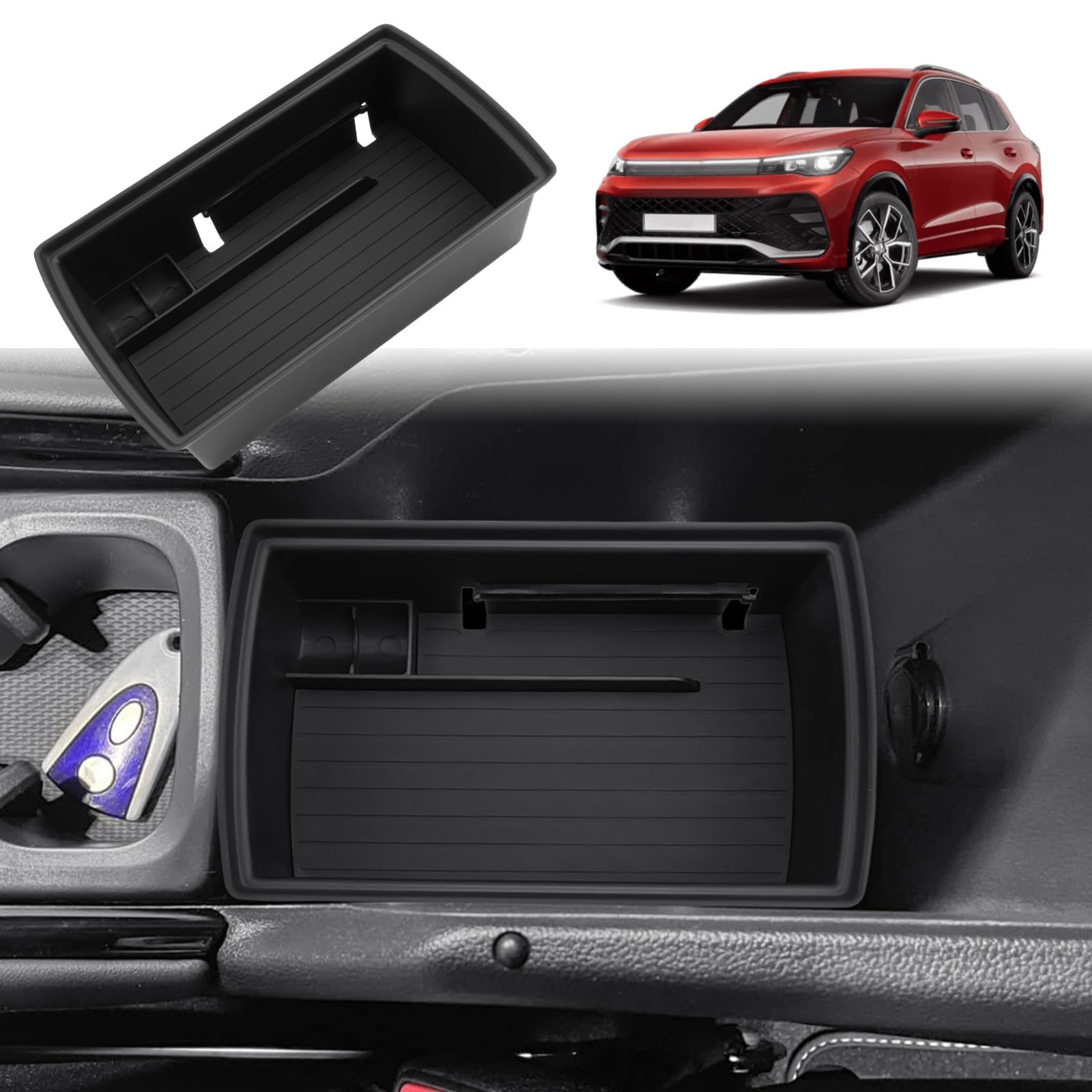 GAFAT Kompatybilny z nowym VW Tiguan 3 2024 2025 2026 konsola środkowa, pudełko do przechowywania, Ti-guan III od 2024 - organizer, półki pod podłokietnikiem, zastępuje 2 oryginalne przegrody