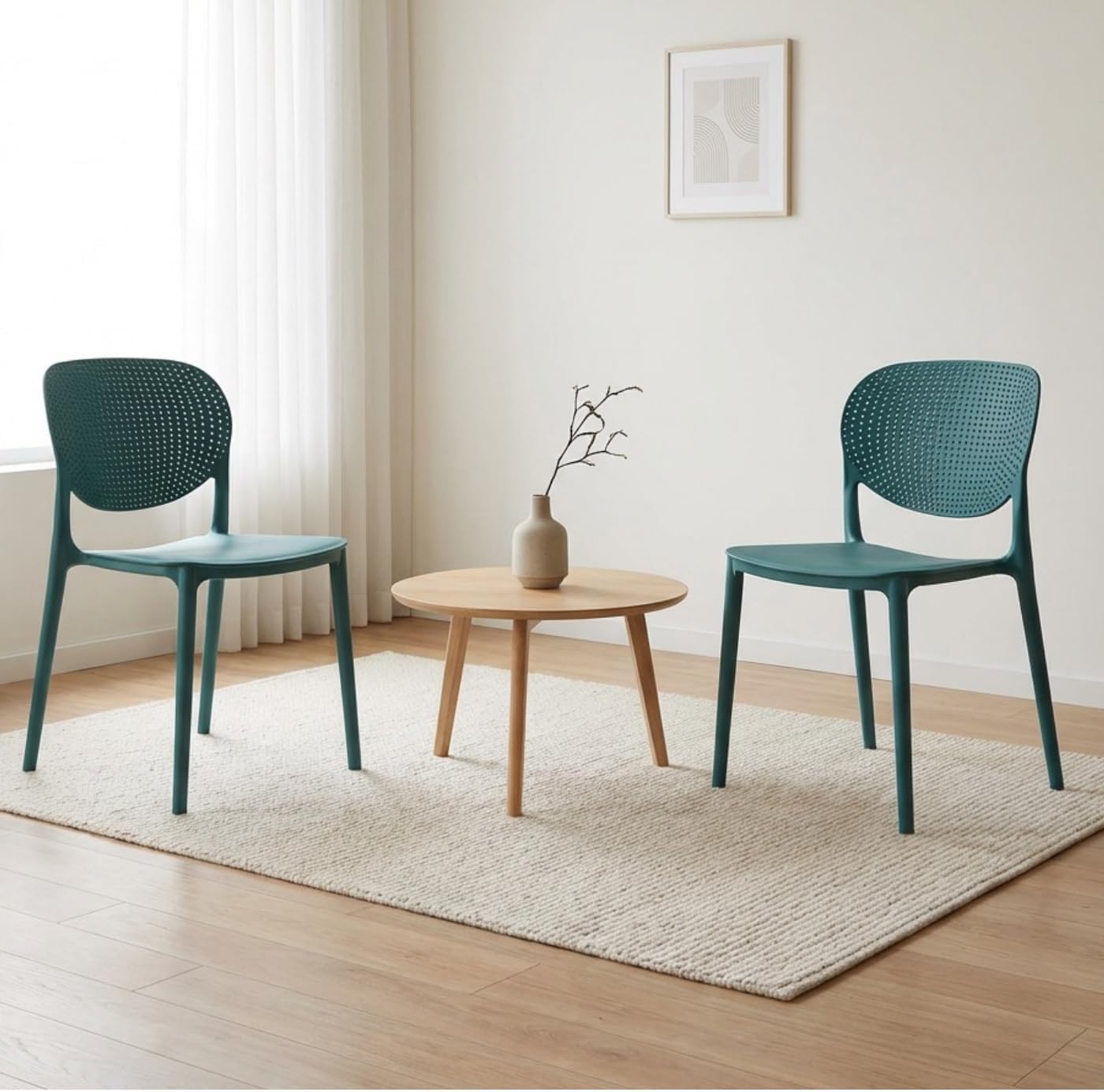 INNOWIN Casper Stackable Arm Chairs for Home, Cafe, Office, Hotel, for Indoor and Outdoor Patio | Plastic Chair | Peacock Blue | Set of 2