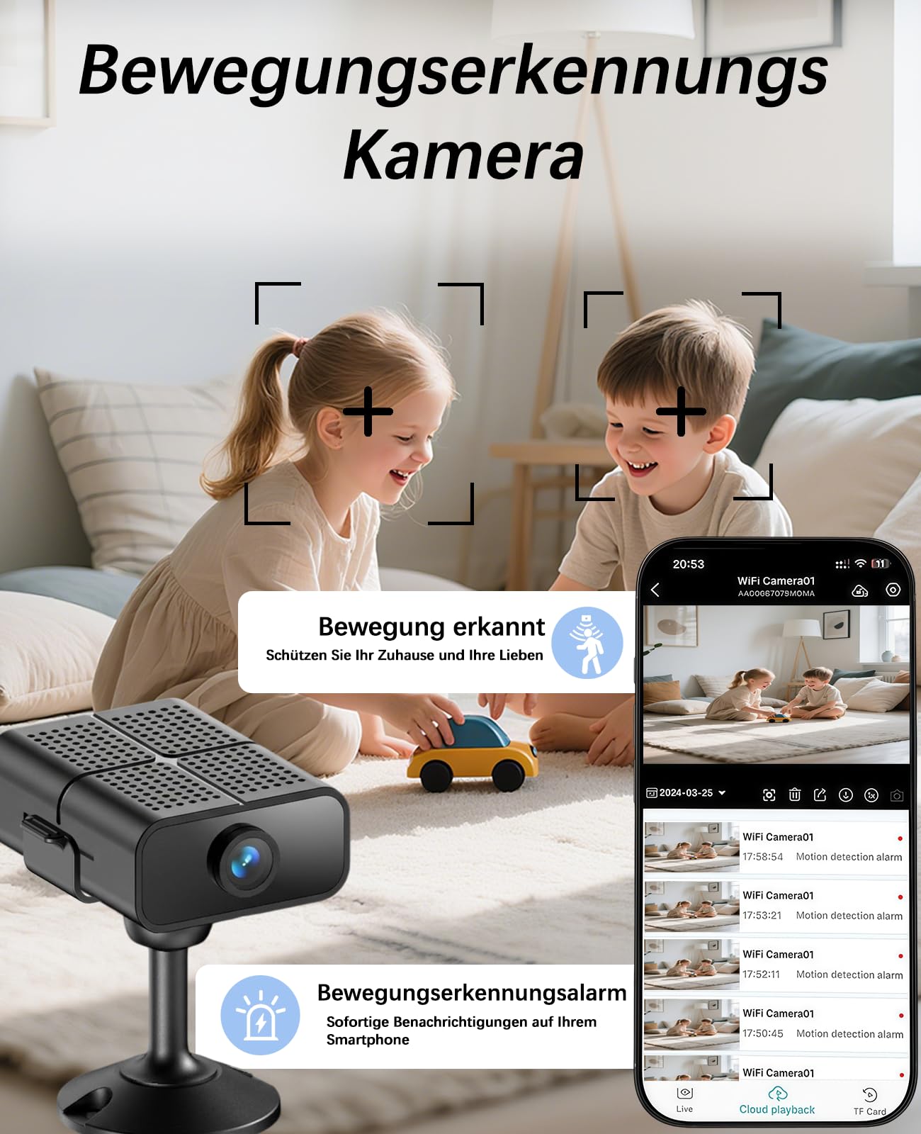 Mini caméra, caméra de surveillance 4K d'intérieur en direct, Wi-Fi 2,4/5G
