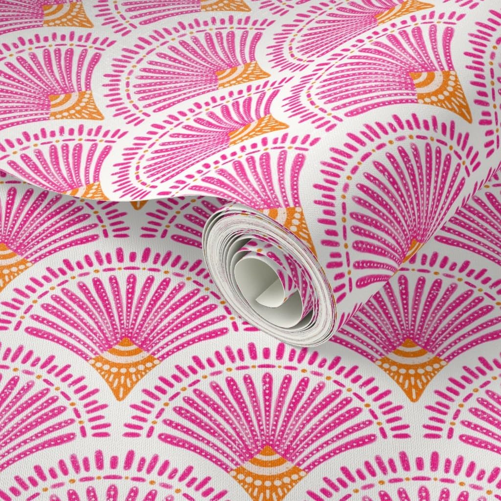 Peel & Stick Wallpaper 3ft x 2ft - Hot Pink Arches Orange Geometric Abstract Colorful Graphic Vibrant Custom Removable Wallpaper by Spoonflower