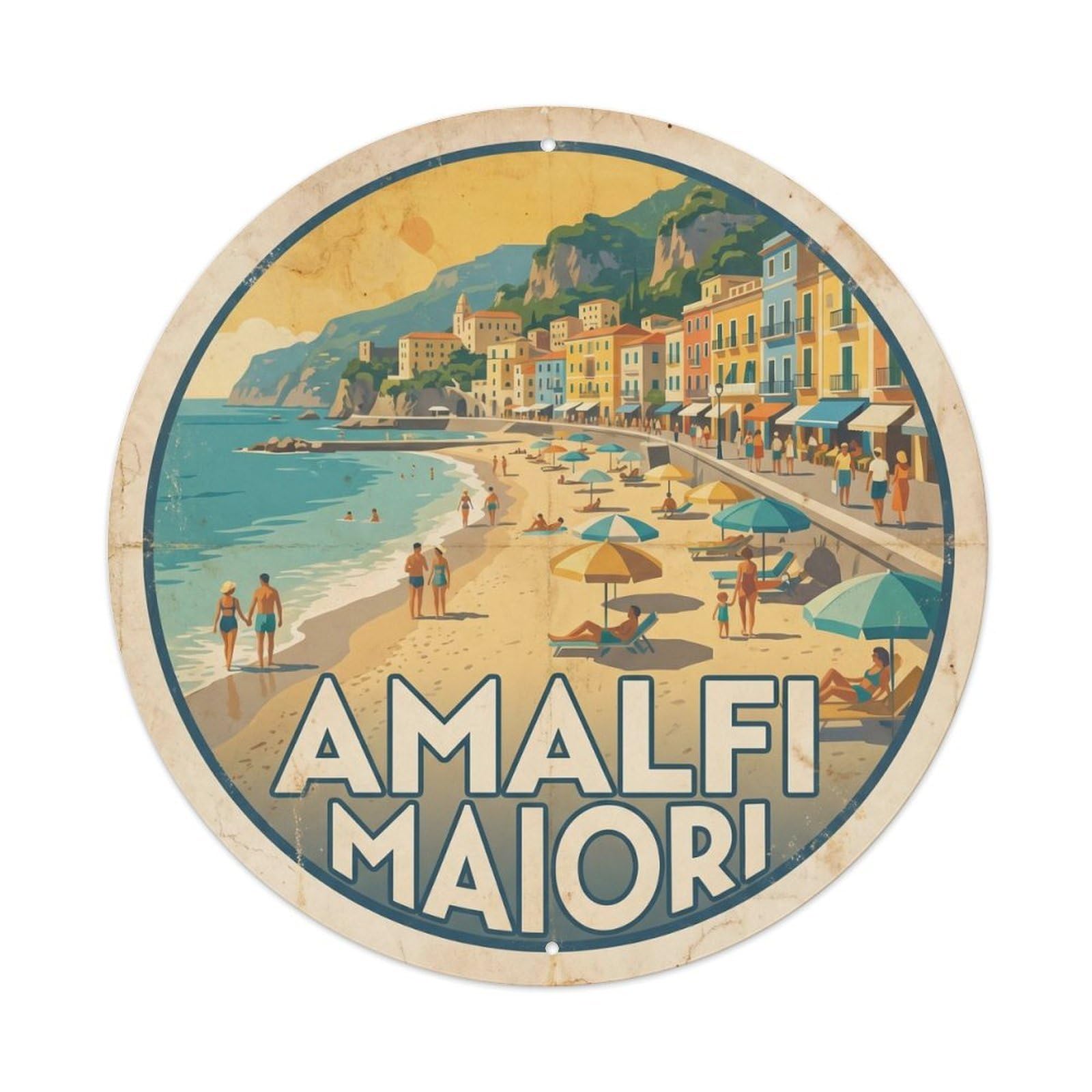Maiori Culture Amalfi Travel Coastal Riviera Metal Tin Sign