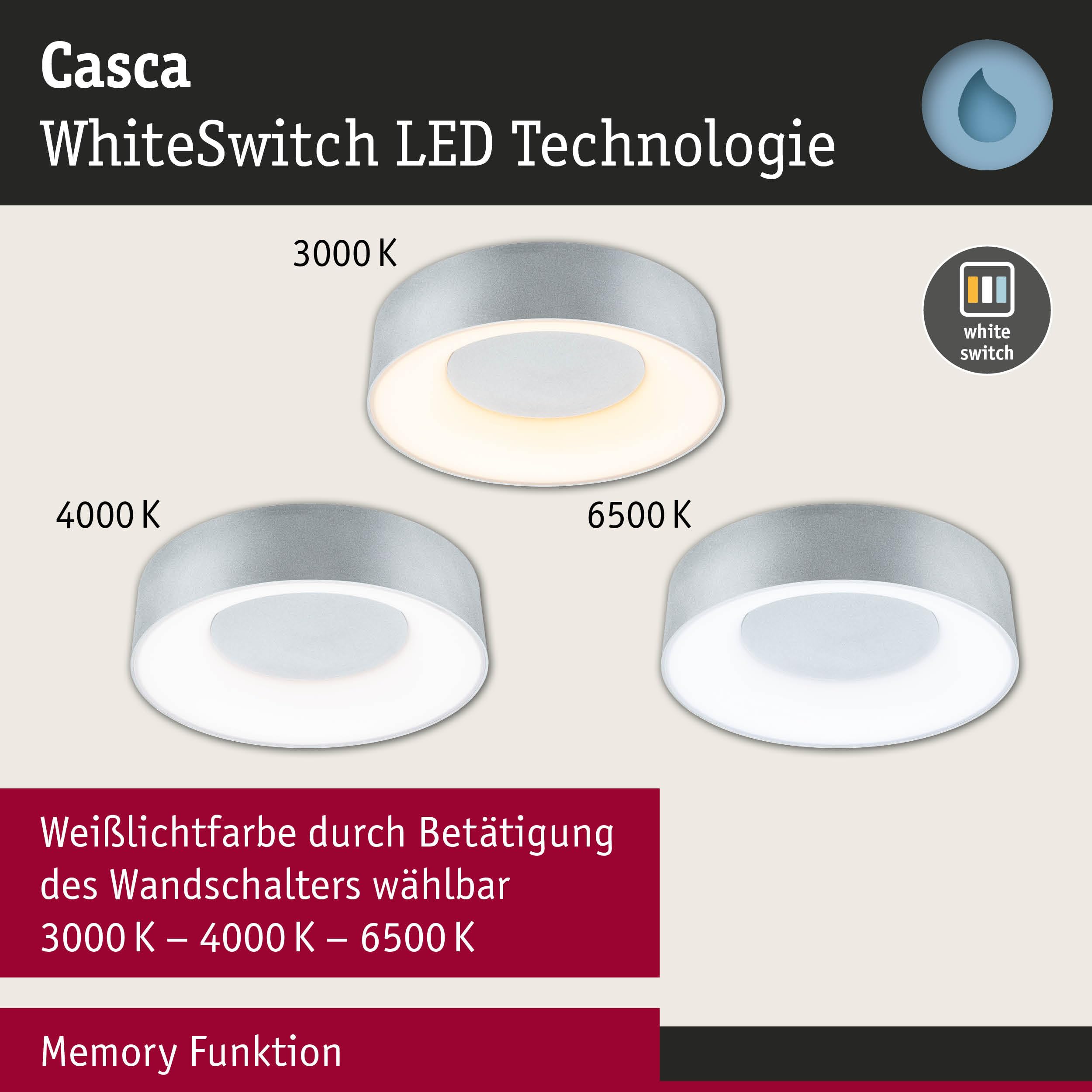 Paulmann 71094 Plafón LED Casca IP44 White Switch 2300lm 230V 18W, aluminio, redondo, regulable, metal, plástico, 3000K