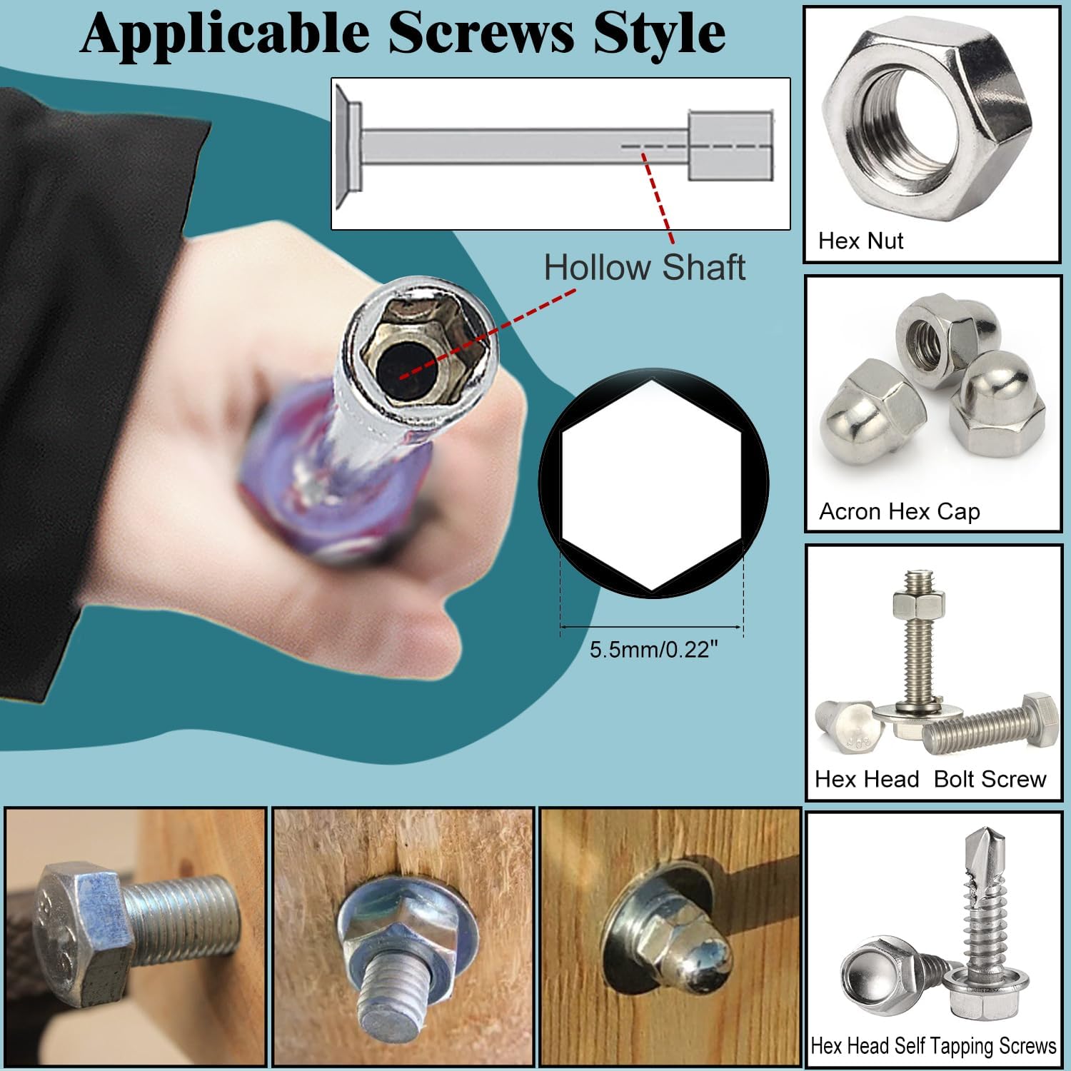 Auniwaig 5.5mm Hexagon Nut Nonslip Handle Hex Socket Wrench Screwdriver Hand Tool