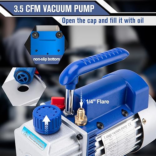 Miniatura 4 de Bomba de vacío, bomba de vacío de CA Bomba de vacío automotriz HVAC 3.5 CFM 110V 14HP Bomba de vacío giratoria de aire acondicionado de una sola