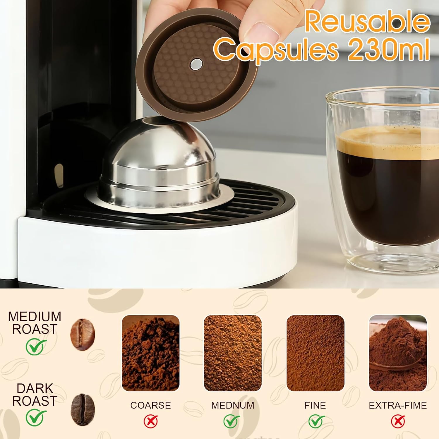 A6 230ml Reusable Steel Coffee Capsule Kit with Tamper image 2
