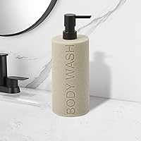 Vista 5 de Resin Tan Sandstone Body Wash Engraved Bottle Refillable Pump Dispenser, Durable Waterproof Resin Construction for Bath, Shower - Tan Sandstone, ORB