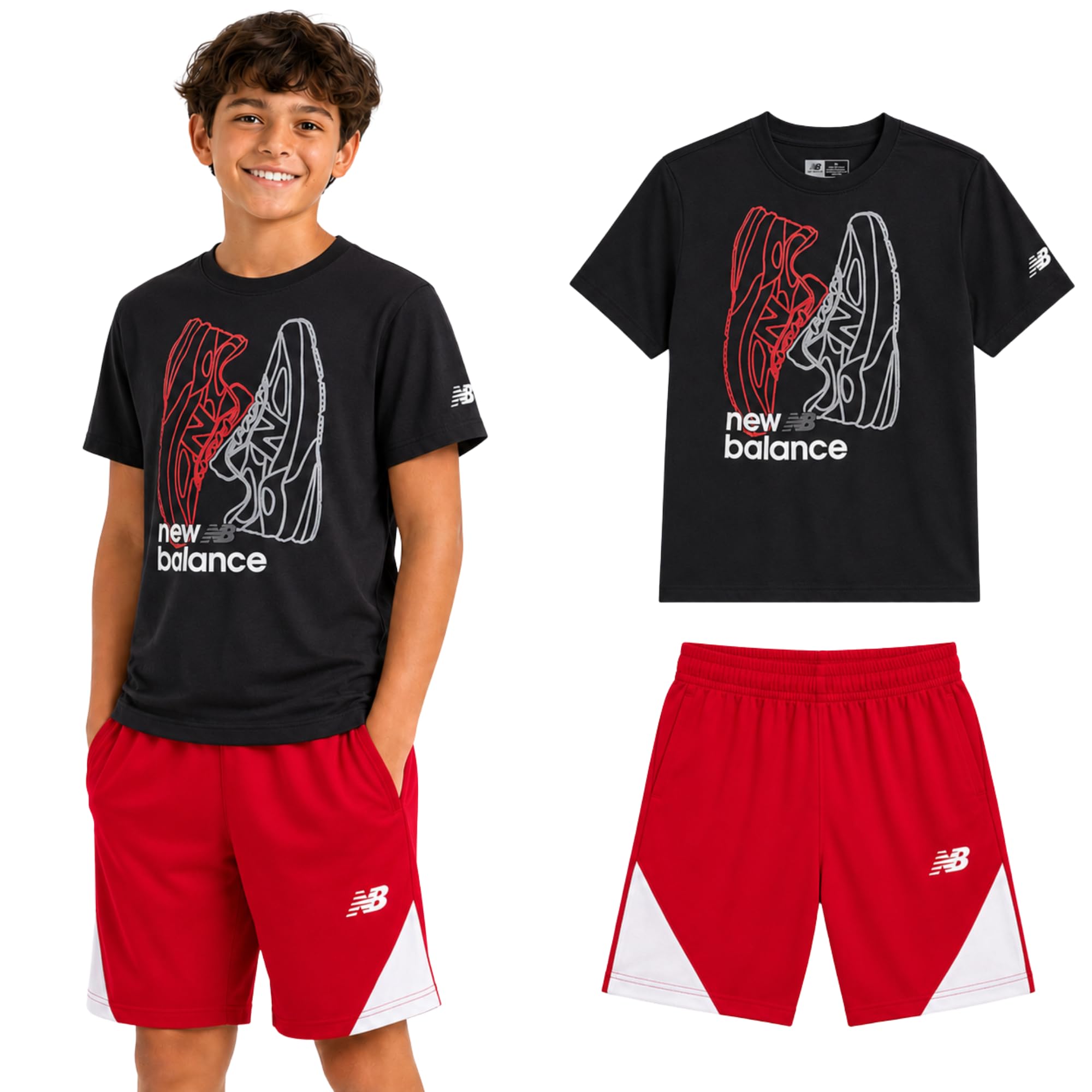 New Balance Boys 2 Piece Cotton Blend Jersey Shirt &amp; Basketball Shorts