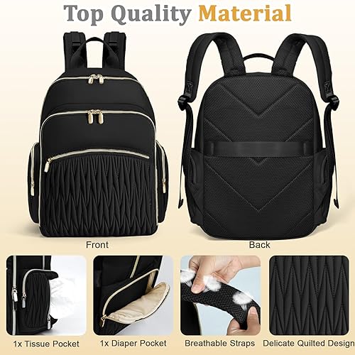 Miniatura 7 de miss fong Mochila para pañales  Bolsa de pañales para bebé con cambiador de pañales, mochila acolchada para pañales de viaje con 16 bolsillos