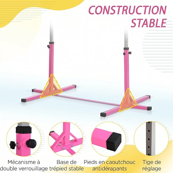 HOMCOM Barre Fixe de Gymnastique pour Enfant, Hauteur réglable 13 Niveaux de 92-150 cm, en Acier et Bois en hêtre, Barre de Gym d'entrainement à Domicile, antidérapant, Facile à Assembler - 5