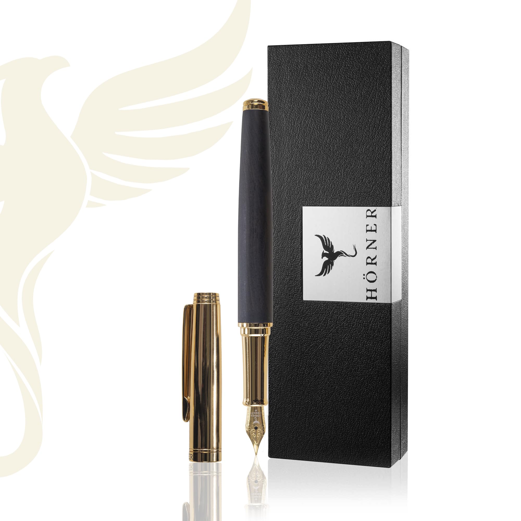 Hörner Legno - Hochwertiger Füllfederhalter Ebenholz inkl. Konverter I Premium Geschenkbox I Luxus Design I Edel Feder „Made in Germany“ I Attraktiver Stift für Herren und Damen I fountain pen
