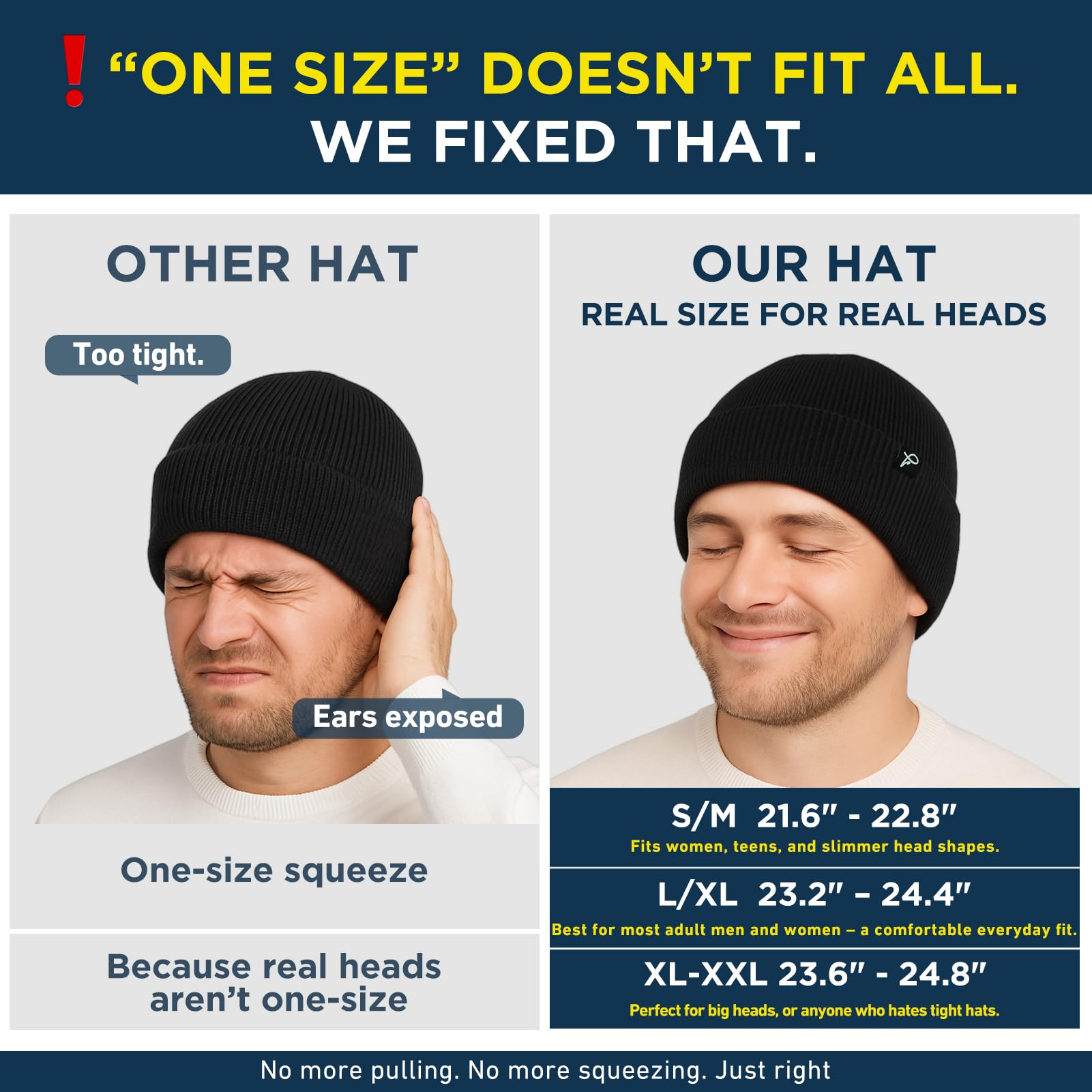 TOP-EX Schwarz wasserdichte Wintermütze Herren & Damen, Warme Fleece-gefütterte Strickmütze Beanie, Atmungsaktive