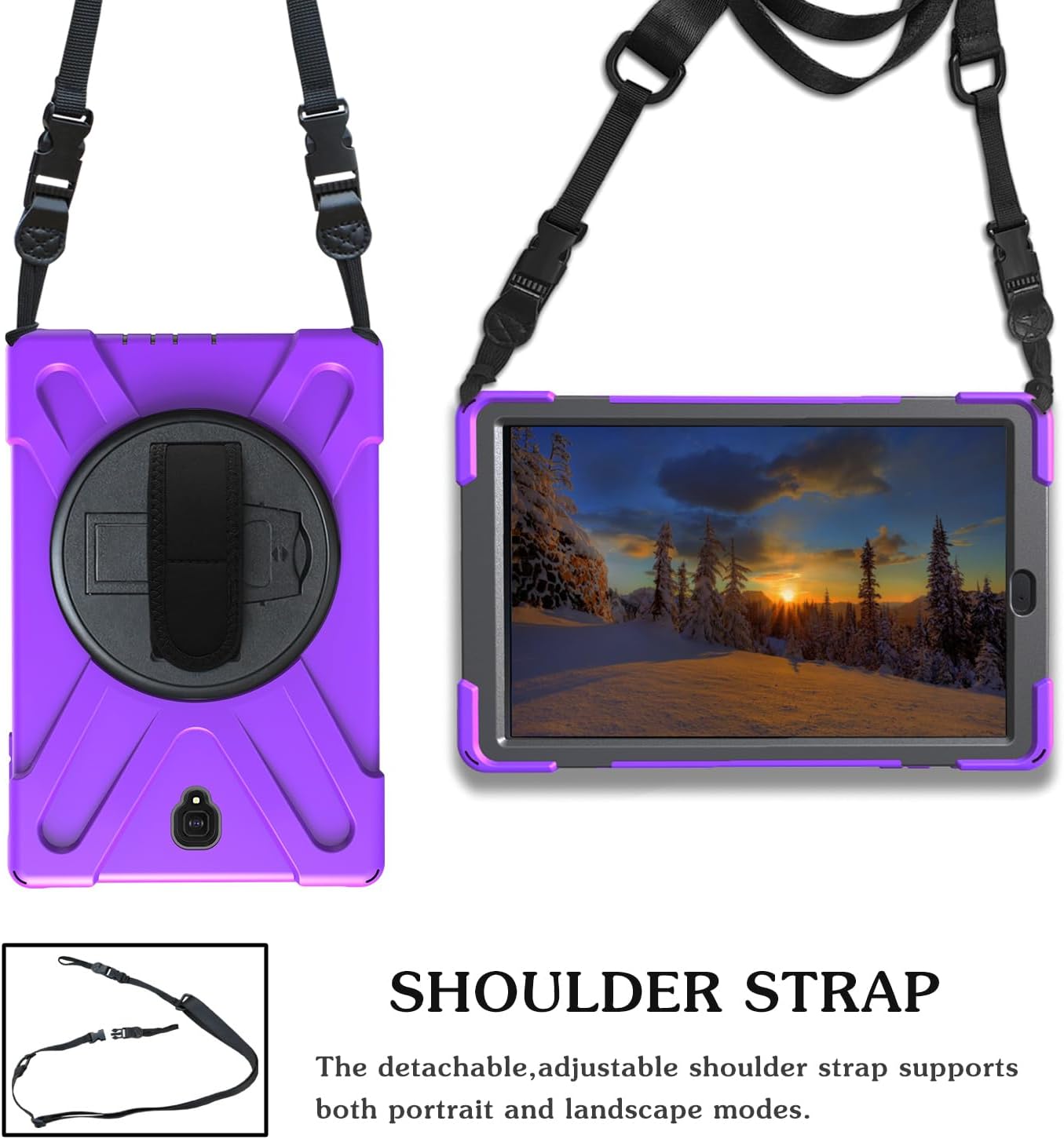 Case for Samsung Galaxy Tab A 10.5 2018 (SM-T590/T595/T597),Portable Heavy Duty Dropproof Protective Cover Case with 360 Rotating Stand,Handle & Shoulder Strap,Stylus Pen (New Purple)