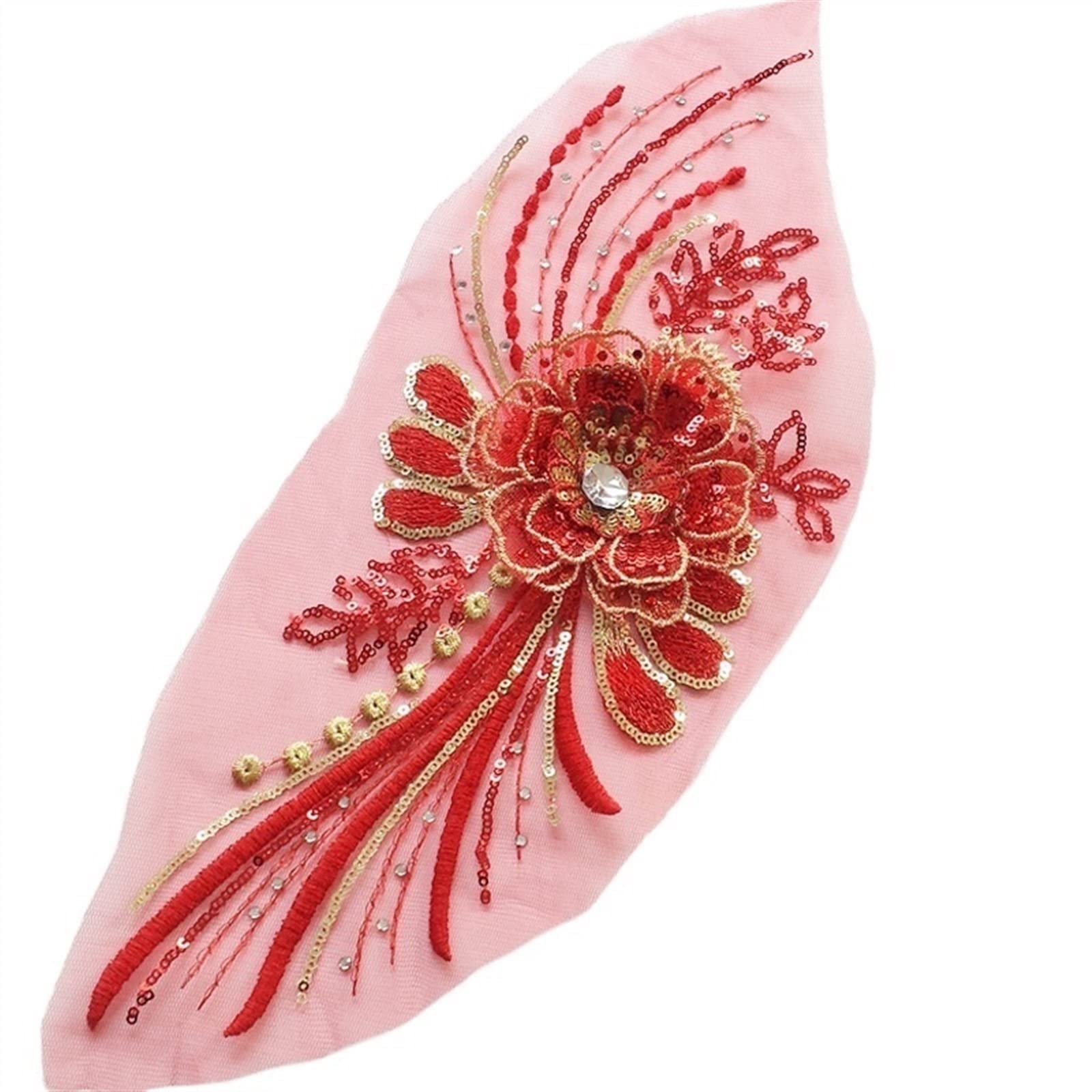 Patch brodé en dentelle rouge pour personnaliser vos robes de soirée