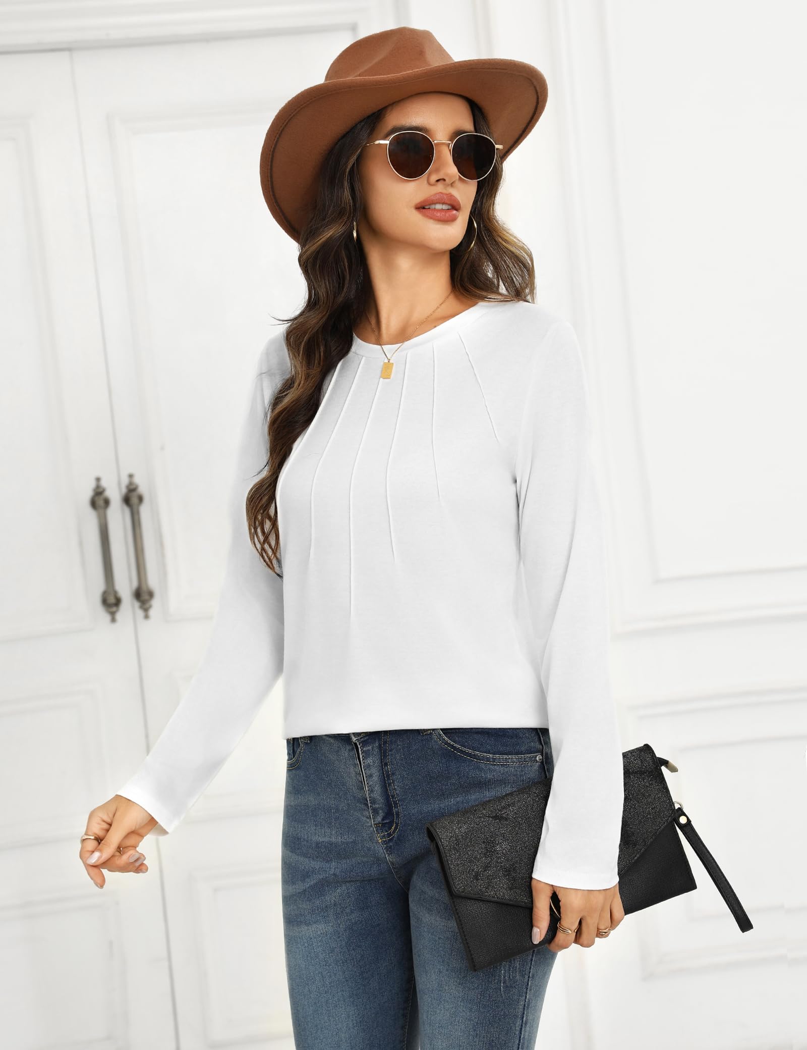 Gyabnw Maglietta Donna Maniche Lunghe Elegante T-Shirt Girocollo Donna Magliette Cotone Donna Moda Camicia Top Casual Tee