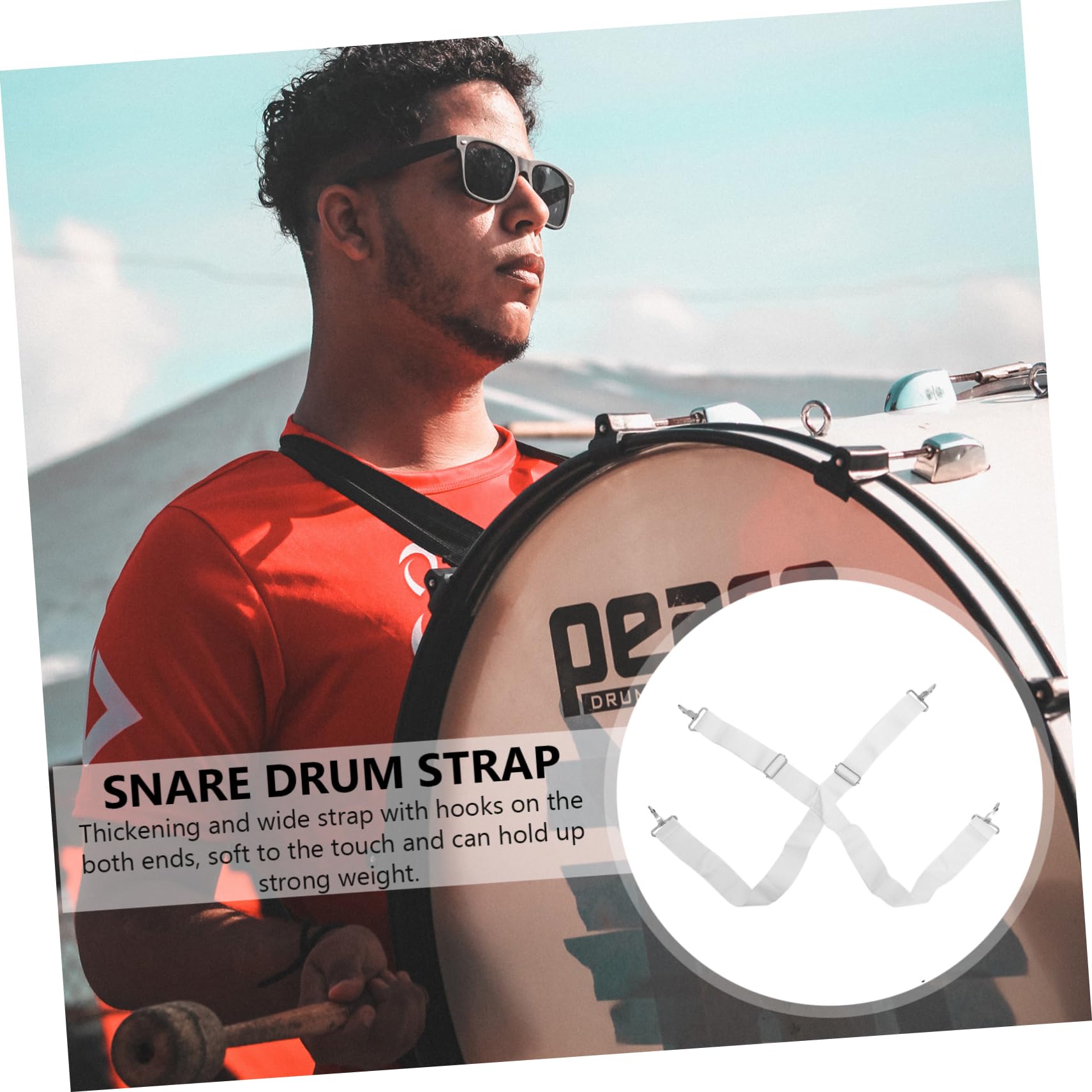 Vaguelly Verstellbarer Weißer Nylon Bassdrum Doppelschultergurt 2 Stück mit Bequemem und Sicherem Halt für Marschtrommel Musiker