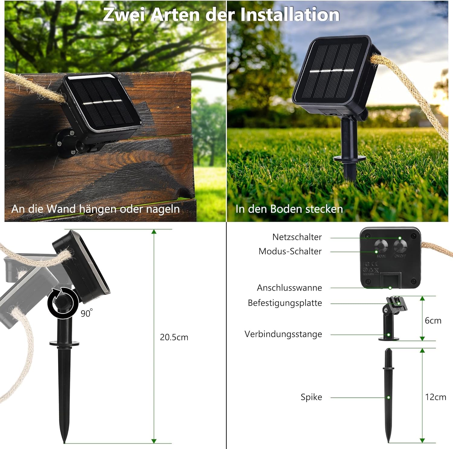 Joomer Solar Lichterkette Aussen 7.5M 16 Glühbirnen LED Solar Lichterkette Außen Wetterfest Gartenleuchte 8 Modi Vintage Warmweiß Outdoor Hanfseil Lichterkette für Party Balkon Hochzeit Pavilion