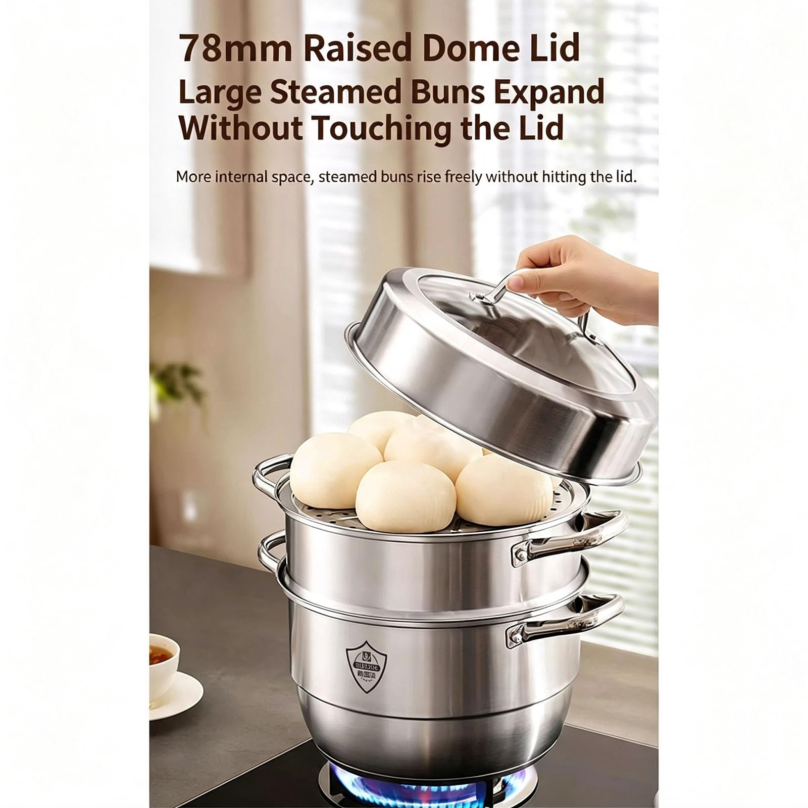 3-stufiger Dampfgartopf aus Edelstahl for Kochen | Stapelbarer Eintopf-Kochtopf for Gas-Induktionsherd(36cm)