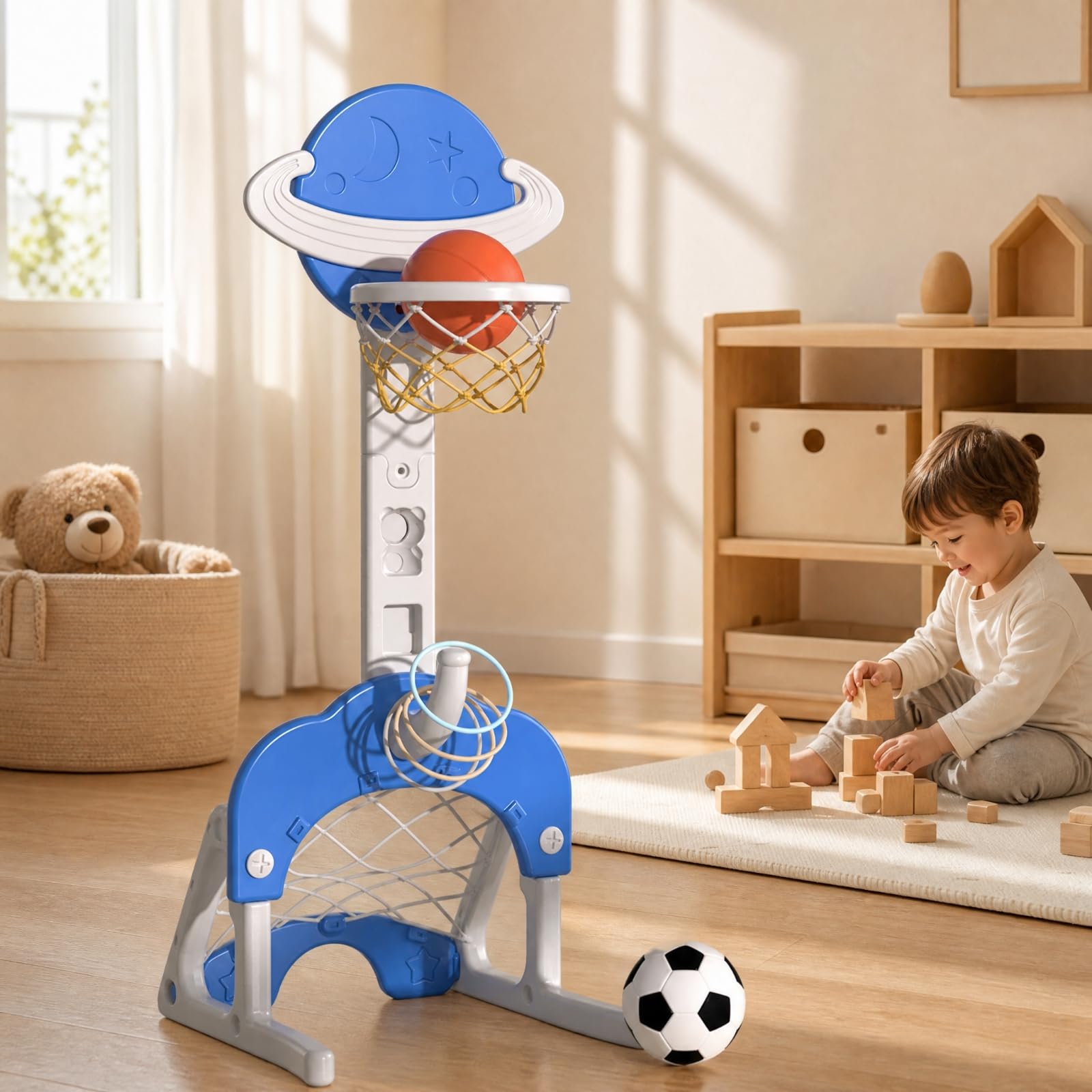 Qianly Giocattolo Sportivo per Bambini Stabile da Basket Regolabile in Altezza da Interno per Casa