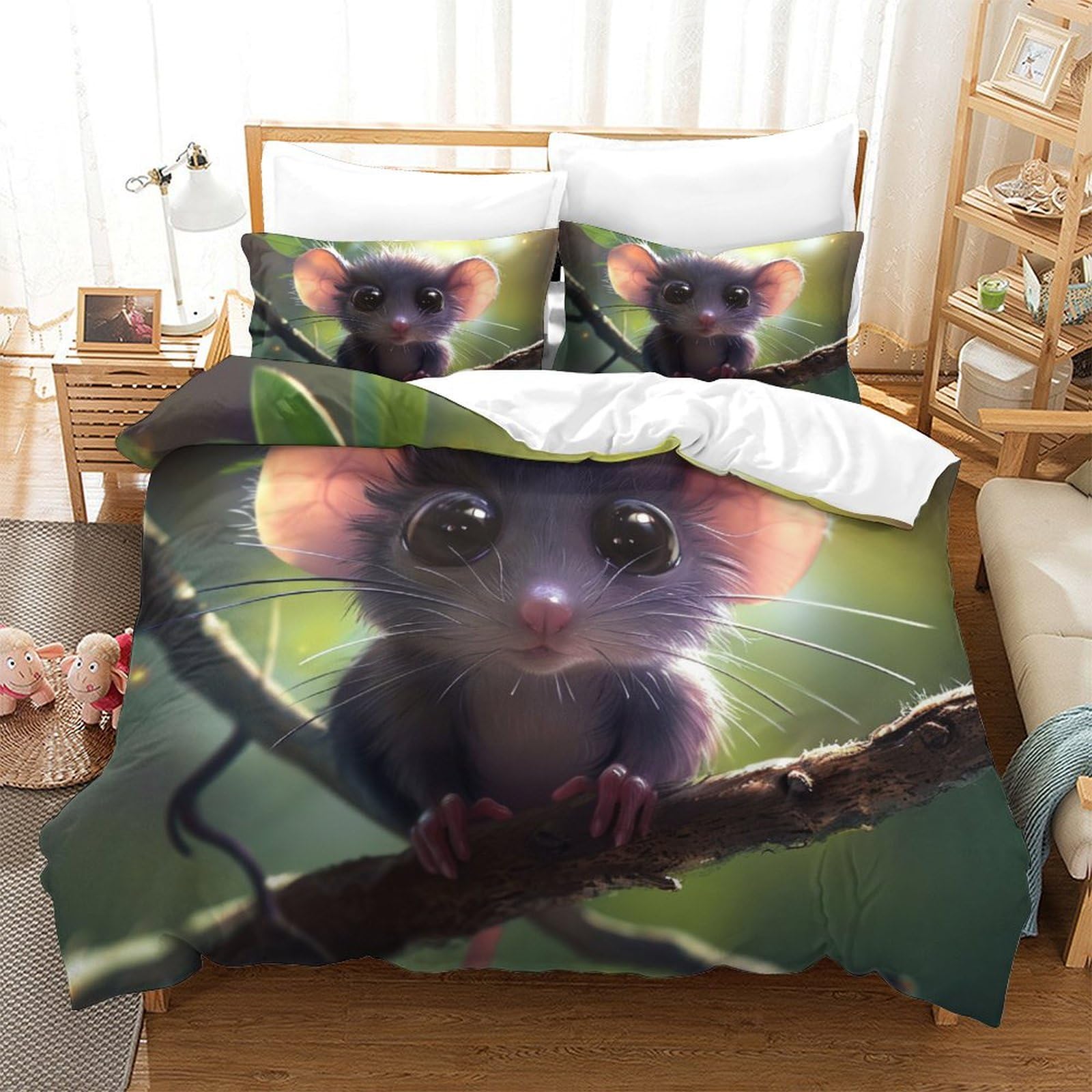 Housse de couette 260x220cm respirante anti-plis imprimée Souris 3D