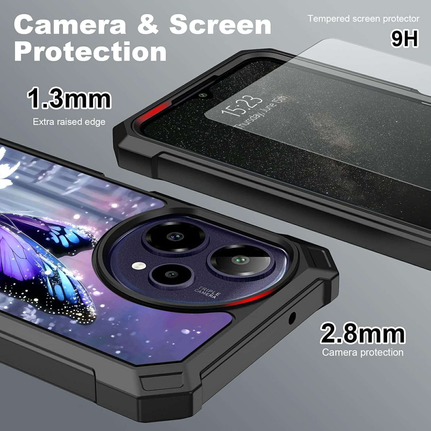 for Cricket Icon Pro 2026 Phone Case with Screen Protector,Dual Layer Hybrid Soft TPU Hard PC Full-Body Protective Cover,Purple Butterfly Flower image 3