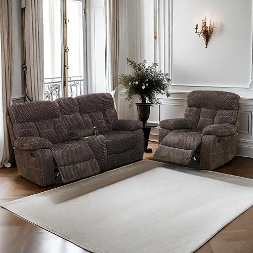 Miniatura 21 de Juego de sofá reclinable para muebles de sala de estar, juego de sofá y silla reclinable de pana verde, tela manual, sofá reclinable de 3 plazas con