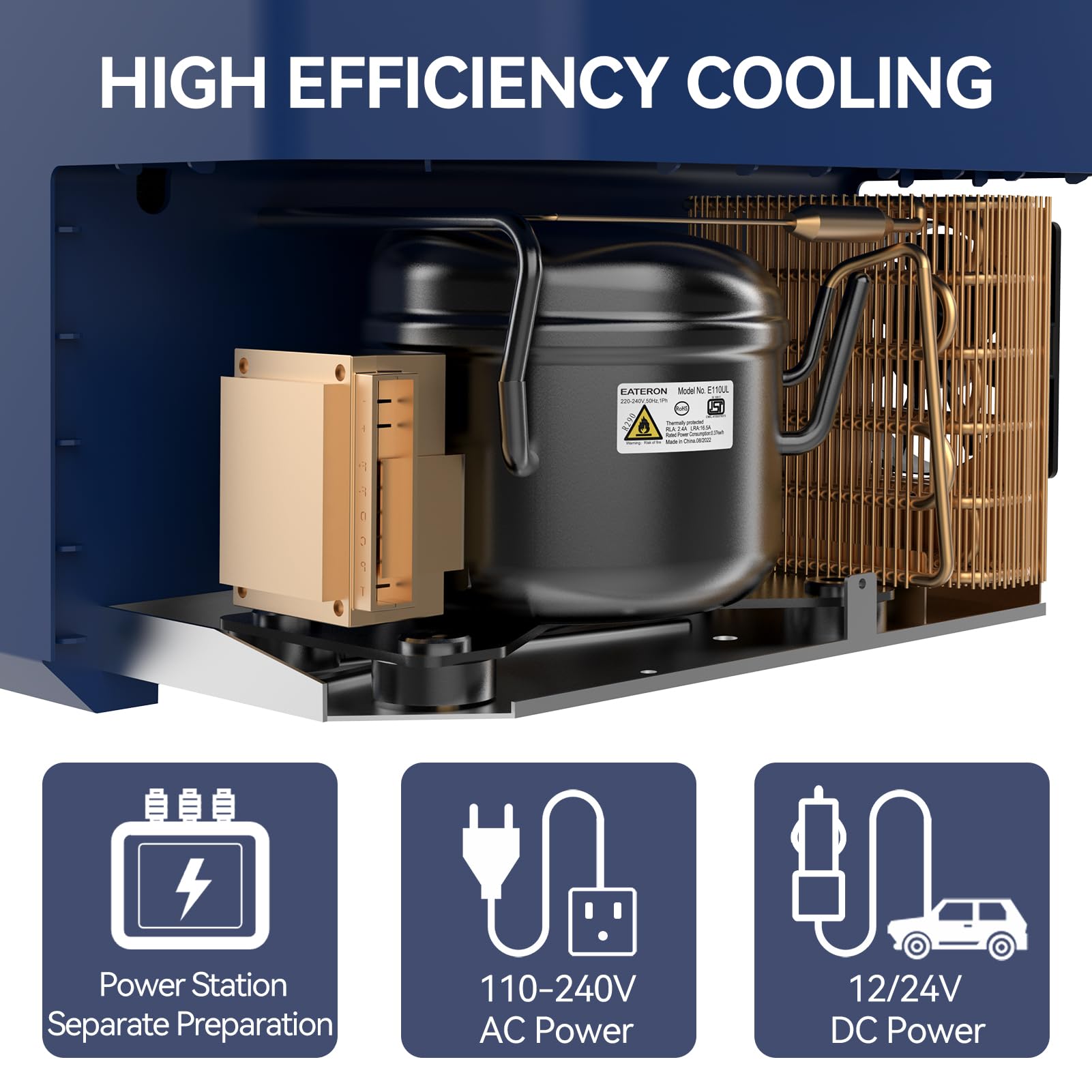 BINGI Glacière Electrique 42L à Compression avec Refroidissement Rapide Jusqu'à -18°C, 12V/24V/220V, Pour Camping-Car, Van, Camion, Bateau, Voiture, Maison, Camping