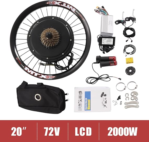 E-Bike Conversion Kit, 20 Rear Wheel Motor, 72V 2000W Electric Bike Kit with Mutifunction LCD Display, Electric Bicycle Conversion Kit