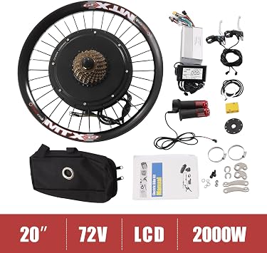 E-Bike Conversion Kit, 20 Rear Wheel Motor, 72V 2000W Electric Bike Kit with Mutifunction LCD Display, Electric Bicycle Conversion Kit