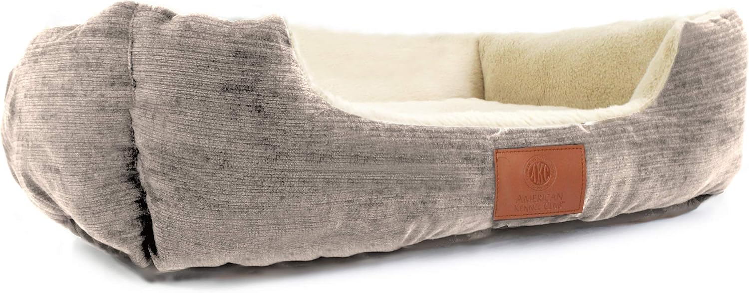 American Kennel Club Dog Bed for Small Pets, Puppies and Cats, Washable Bolster Walls, Taupe, Large (AKC6570TAUPE)