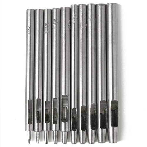 Juego de 10 perforadores de cuero con agujero hueco redondo de 0.020 in - 0.197 in, herramienta de perforación de cuero para manualidades