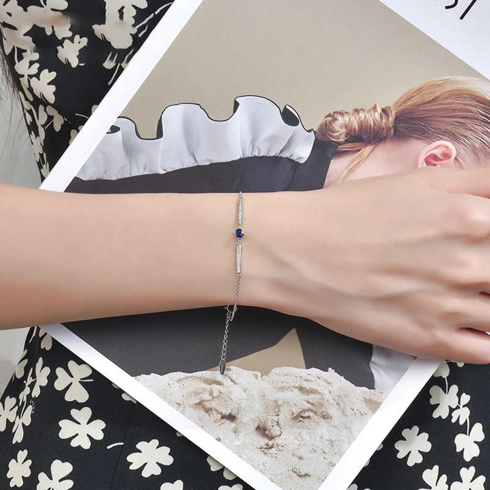 Pulseras de zafiro para mujer de oro blanco ovalado, zafiro de 0,25 quilates, diamantes de 0,08 quilates, pulsera de la amistad para mujer