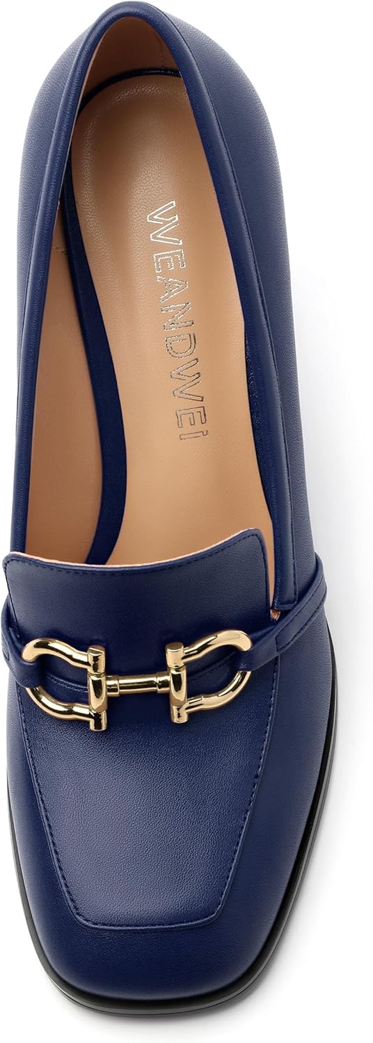 Women's Loafers - Square Toe High Heels Shoes for Women, Metal Buckle Fashion Women's Pumps Shoes for Party Dress Wedding Office