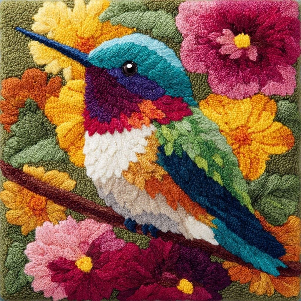 Henypt Latch Hook Cushion Kits 17X17inch, Flowers and Birds