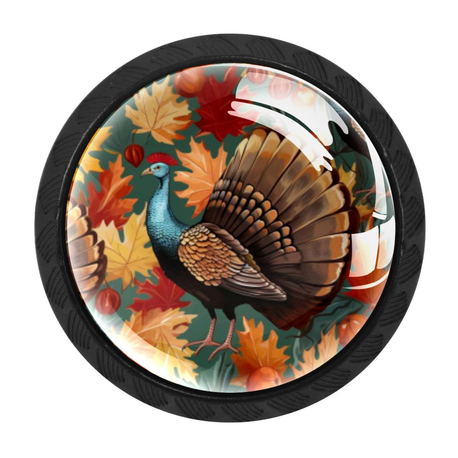 CHENZZZZ 4 pcs Thanksgiving Turkey Leaves Cabinet Knobs Crystal Drawer Pulls for Kitchen, Bathroom Cabinet, Dresser and Cupboard