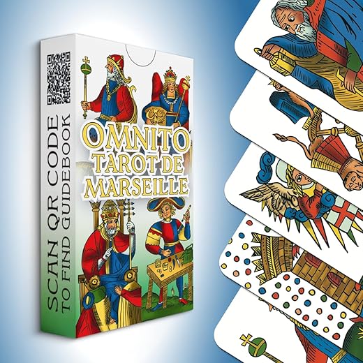 Conjunto de cartas de tarô do Tarô de Marselha 78 | Baralho sem bordas tamanho de bolso (10,5 cm x 5,8 cm) | Cartas de adivinhação | Significados clássicos com guia on-line para iniciantes
