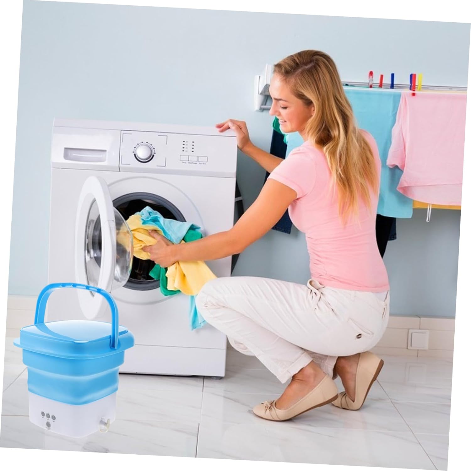 Mini Portable Washing Machine Capacity Foldable Touch Screen Timer Underwear Washer Space-saving Design Great for Rvs Apartments