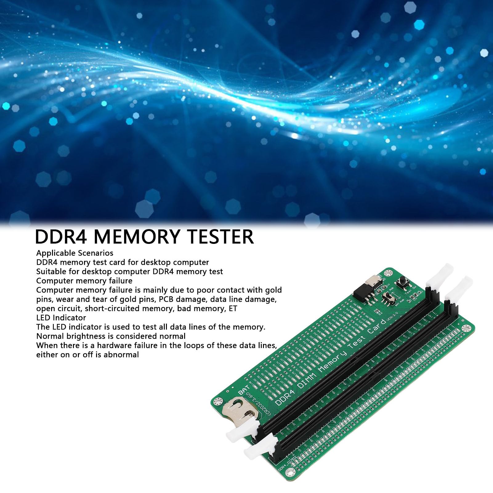 Testeur de Mémoire DDR4, Carte de Test de Mémoire DDR4 pour Ordinateur de Bureau avec Indicateurs LED, Analyseur de Diagnostic de Fente, Testeur de Mémoire RAM D'Ordinateur pour