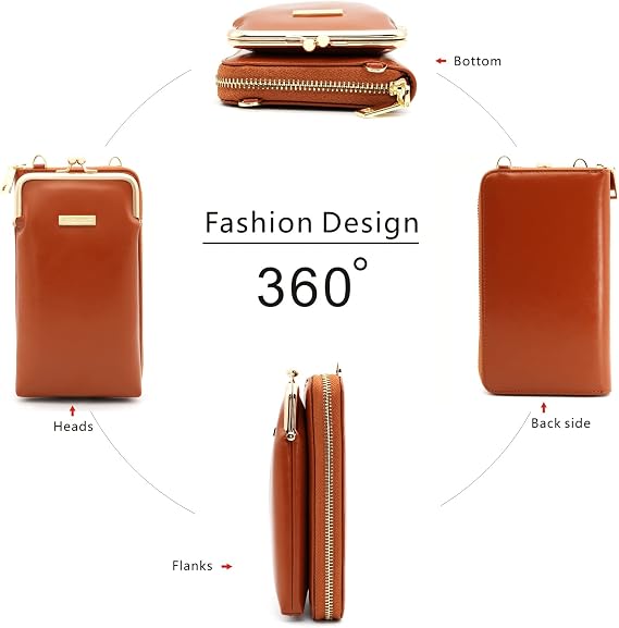 Women's Genuine Leather RFID Crossbody Phone Purse with Card Slots, Brown
