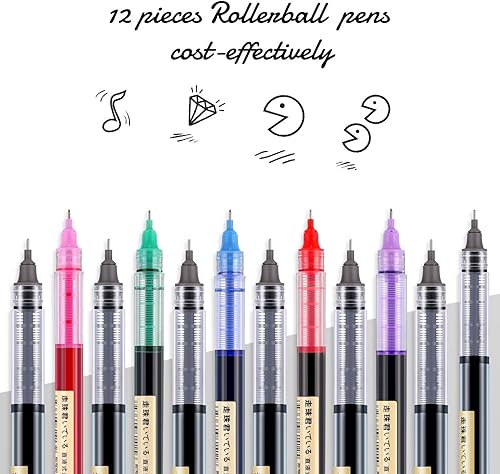 Miniatura 38 de 12 bolígrafos de punta extrafina, de tinta de secado rápido, de 0.5 mm, bolígrafos de tinta líquida bolígrafos, rollerball Colores retro y negro
