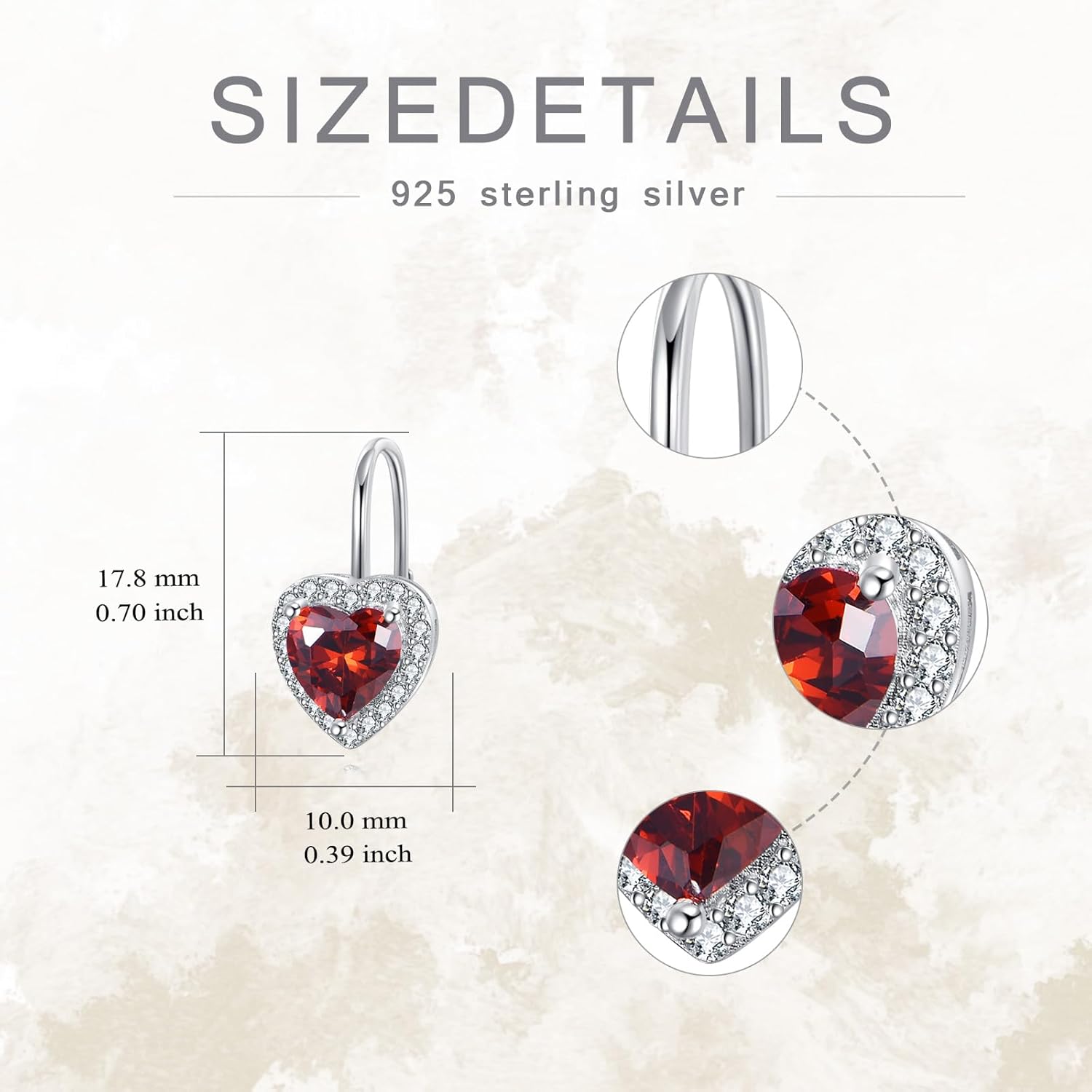 Heart Halo Earrings 925 Sterling Silver Hypoallergenic Classic Heart Cut CZ Leverback Birthstone Earrings Jewelry Gifts for Women - Image 5