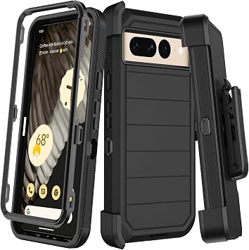KECAI Google Pixel 7 Pro用ケース、ベルトクリップホルスター付き、2Xスクリーンプロテクター、高耐久耐衝撃落下保護ミリタリーグレードフルボディ頑丈な電話カバー、キックスタンド付き ブラック
